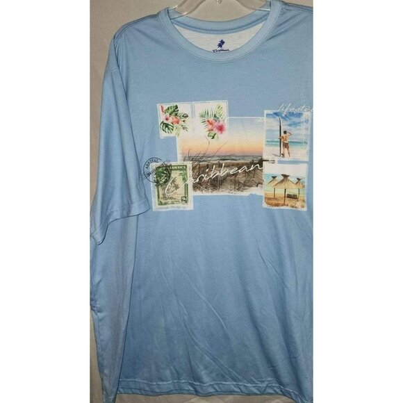 Caribbean Mens 3XT Blue Graphic T-Shirt - Picture 2 of 10
